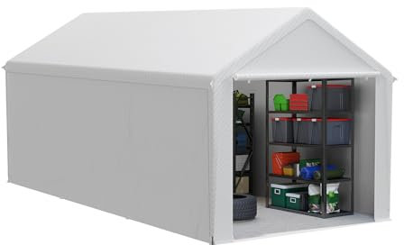 FIVMEN Casetta per attrezzi da giardino, 18 m³, in PE, con pareti laterali rimovibili, resistente all'inverno, per garage, per attrezzi da giardino, moto, bicicletta, colore bianco