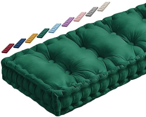 JORTUIO Coussin de Banc Interieur 1 2 3 ou 4 Places, Coussin de Siège de Banc 120x40/100x40/140x40/80x40cm Coussin d'assise pour Banc 10cm d'épaisseur Mobilier Coussin De Sol(Vert foncé,90x35x10cm)