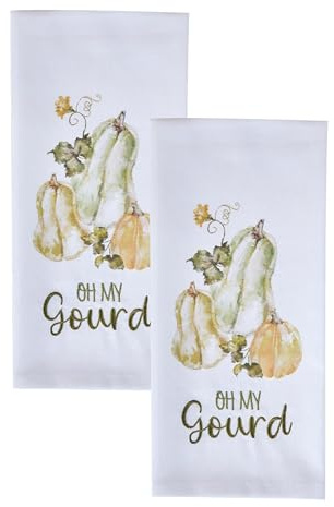 Spit P Oh My Gourd Decorative Dishtowel Set Of 2, Cute Pumpkin Kitchen Towel For Fall And Thanksgiving Decor, Green Sentiment Dishcloth For Festive Home Decorating, 100% Cotton Machine Washable