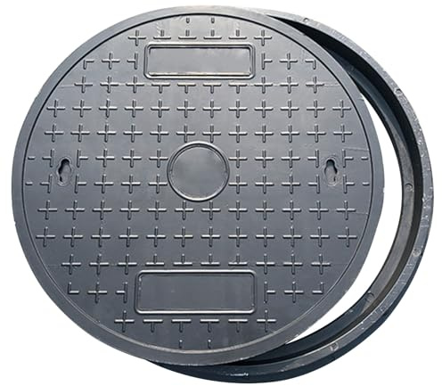 Gullideckel aus Harz, Schachtabdeckung mit Sockel, Brunnenabdeckung Rund für Außenbereiche mit Geringem Verkehr(60x60x4cm/23.6x23.6x1.6in)