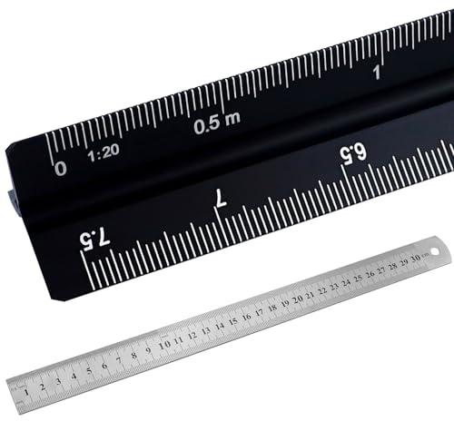 Righello Triangolare,Scalimetro Alluminio Nero,Righelli Scala Per Architetti E Ingegneri Architetti,studenti,disegnatori E Ingegneri,nero
