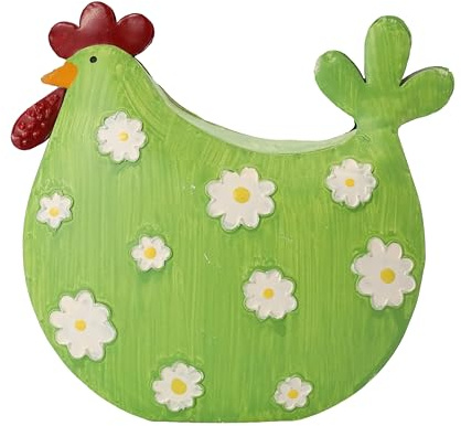 Logbuch-Verlag Gallina in metallo verde con fiori sparsi 13,5 x 14,5 cm – Fresca figura decorativa verde in metallo, decorazione pasquale e primavera da appoggiare