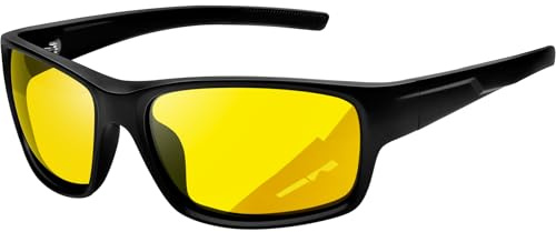 KANASTAL Occhiali Guida Notturna Sportivi Uomo Donna Lenti Gialle UV400 Curvi Ciclismo Grandi Avvolgenti Rettangolari Night Driving Sunglasses per Guida -Gialli Neri