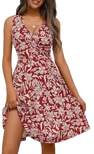 XIVISTO Vestito Donna Casual Mini Abito Estivo Floreale Vestiti Senza Maniche Scollo a V Elegante Abiti Mare da Spiaggia con Tasche