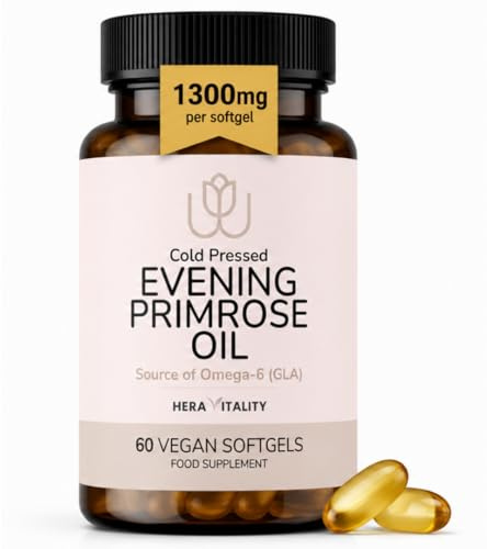 Evening Primrose Oil 1300mg | High Strength Cold Pressed Evening Primrose Capsules | 143mg GLA per Softgel | 60 Vegan Softgels | Omega-6 Supplement for Women's Wellness & Skin Health | 2 Month Supply
