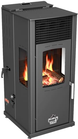 Babas Eco-Plus Hybriugn, kombiugn, pellets och träkamin, 8 kW utan el, svart, trä, ugn, vedkamin