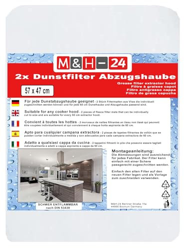 Filter Dunstabzugshaube Fettfilter Flauschfilter Vliesfilter - Filter Dunstabzugshauben Universal Zuschneidbar für alle gängigen Abzugshauben Umlufthauben 2 Stück 47 x 57 cm