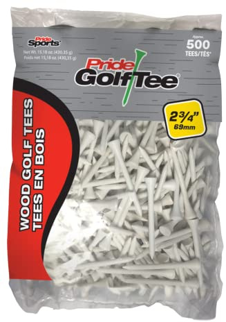 Pride Deluxe Wooden Golf Tees - 500 Count, 2 3/4 Inch - White - #1 Brand on Tour - Best for Drivers & Woods - Improve Distance and Accuracy