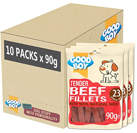Good Boy - Tender Beef Fillets - Dog Treats - Made with 100% Natural Beef - 90 g ℮ - No Artificial Flavouring - Case of 10