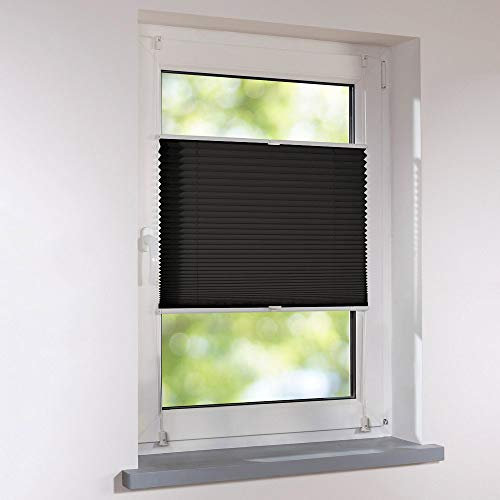 Plissee Faltstore verspannt - Klemmfix UNIVERSAL Faltrollo auf Maß ohne Bohren - 98 x 110 cm - schwarz