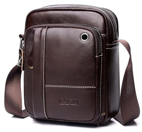 BAIGIO Umhängetasche Leder Herren Schultertasche Echtes Herrentasche Vintage Schultertasche Crossbody Bag Messenger Bags für Arbeit Reise Alltagsleben (Kaffeebraun)