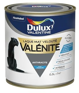 Dulux Valentine Peinture Laque Valénite Glycéro multisupport intérieur-extérieur – Grande résistance pour boiseries et ferronneries - aspect Mat Anthracite 0,5 L - 5296787