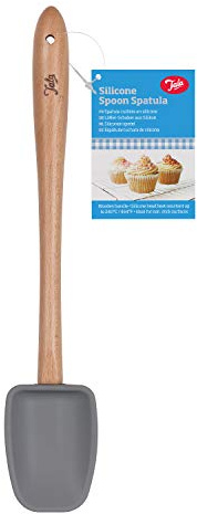 Tala Silicone Spoon Spatula, Wooden Handle, Heat Resistant, Grey Colour, Ideal for Non-Stick Surfaces