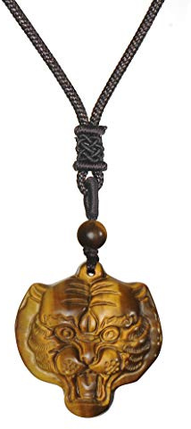 Thajaling Colgante de cabeza de tigre Collar de amuleto de protección de piedra de ojo de tigre Collar de piedras preciosas de cristal curativo natural para hombres y mujeres