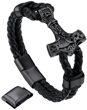 Bandmax Corda di Cera Bracciale Uomo, Martello del Tuono Modello Vintage Braccialetto Uomo, Nero Bracciali Uomo Accessori Gioielli di Moda, Regalo Compleanno Natale per Ragazzo Papà Fidanzato