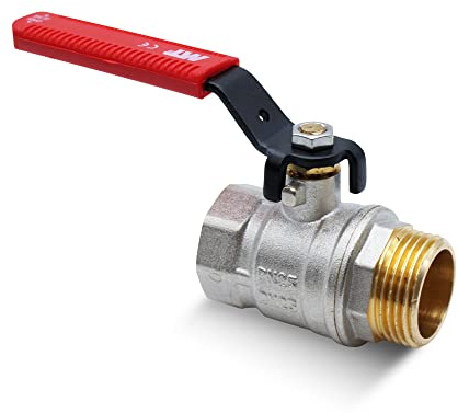 DOJA Barcelona | Valvola Sfera con Leva | Rosso | 1 | M - F | Valvole Rubinetto Arresto Acqua a Leva di Acciaio al Carbonio | Leva Valvola a Sfera Serbatoio Acqua, Rubinetto Esterno