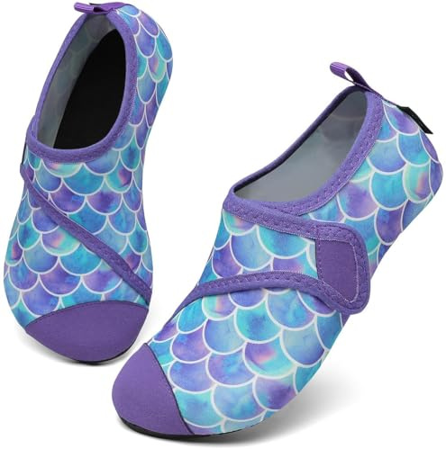 SAGUARO Chaussures Aquatiques Enfant Chausson de Piscine Séchage Rapide Antidérapante Chaussettes d'eau Fille Garçon pour Plage Mer Natation Sport Nautiques, Touch X, Violet, 34/35 EU