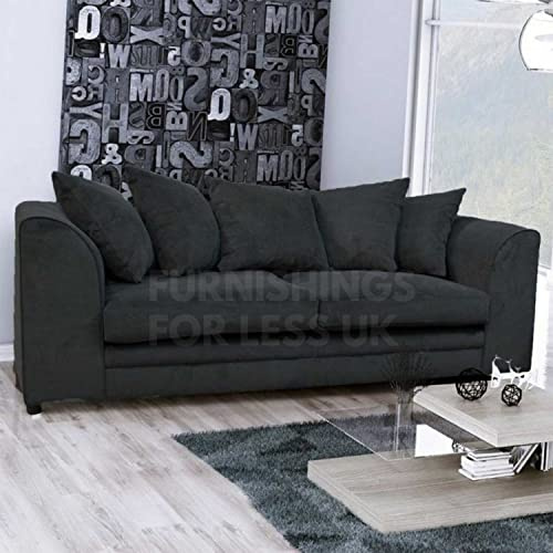 Furnishings For Less UK Casper Chenille Black Fabric 3 Seater Sofa (Black, 3 Seater Sofa)