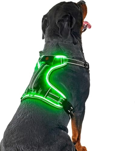 LED Hundegeschirr Leuchtend, Leuchtgeschirr für Hunde Aufladbar, No Pull Reflektierend Brustgeschirr Gepolstert, Anti Zug Hund Leucht Geschirr mit Griff Verstellbar für Kleine Mittelgroße Grosse Hunde