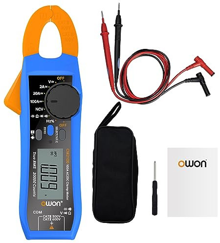 OWON CM2100 Pinza amperimétrica digital 20000 cuentas de mano True RMS AC/DC prueba de corriente y voltaje con protección de sobrecarga VFC probador de capacitancia de resistencia, 600 V 100 A NCV