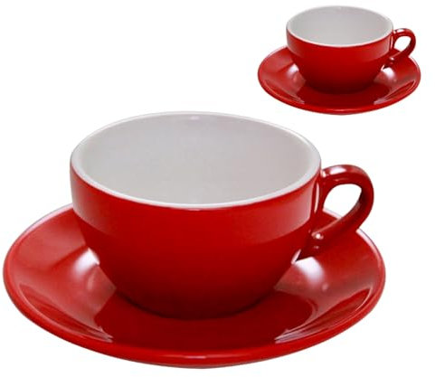 MY Obsession Cappuccino Tassen Set, 200 ml – Tee Tassen, Latte Macchiato, dickwandig, extragroß, Rot/Weiß, Porzellan, stilvolle Geschenkbox (2er-Set)