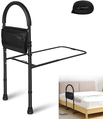 LARS360 Griglia per letto sicura con borsa di stoccaggio in PVC e gambe di sostegno, griglia pieghevole per anziani, portatile e rimovibile, altezza regolabile bidirezionale