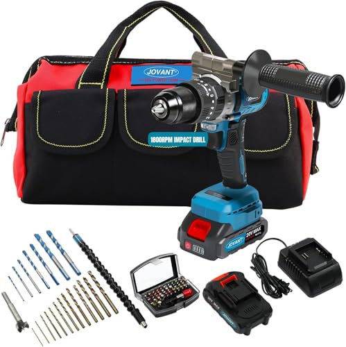 20V Max Cordless Hammer Drill, 1/2 Keyless All Metal Chuck Brushless Impact Drill, Compact Driver Drills for Metal, Wood, Thick Concrete -JOVANT (2 Batteries)