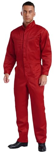 Renvena Arbetsoverall för män med dragkedja arbetsoverall overall bomull jumpsuit arbetskombi uniform för verkstad trädgårdsmästare, röd, 3XL