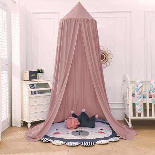 Aolso Dosel de Cama Infantil para Niñas Niños, 245 CM Habitación de Bebé con Tienda, Toldo para Cama de Redondo, Cuna con Cortina Colgante, Mosquitera, Algodón(Rojo Ladrillo)