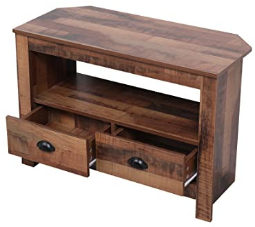 CFDZ Wooden Corner TV Unit for Small Space TV Stand Cabient with 2 Drawers and Shelf TV Storage Entertainment Multimedia Centres for Living Room, W85xD39xH58cm