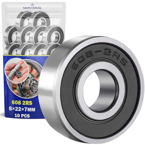 10 Piezas Rodamientos de Bolas 608 2RS para el Motor con Tamaño 8x22x7 mm - MONTERAL