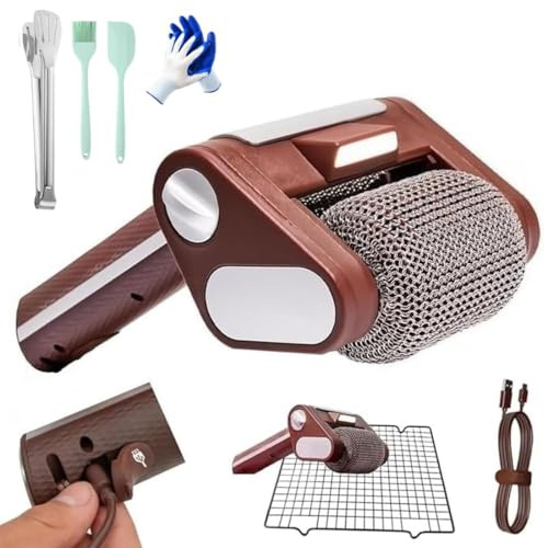 Nettoyeur de Gril électrique Strongé à Poils, Brosse à Grille Barbecue, rôles à Rouleaux électriques en Acier Inoxydable sans Fil Brosse de Nettoyage en Rotation pour Barbecue extérieur,