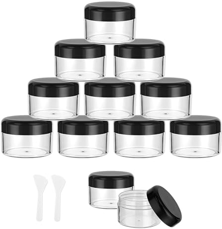 Flintronic 12PCS Cosméticos Envase, 20g Contenedores de Plástico, Cosmética Tarro Vacío Crema de Viaje, con Pegatina Cuchara Pequeña, Para Cosméticos/Crema/Gel/Pasta/Perlas