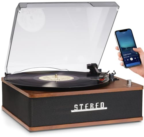 Giradischi retrò con Bluetooth e altoparlanti integrati - Denver VPB‑262 Multi-Speed Turntable Music System (33 ⅓ / 45 / 78 RPM) con Line‑Out & Auto‑Stop