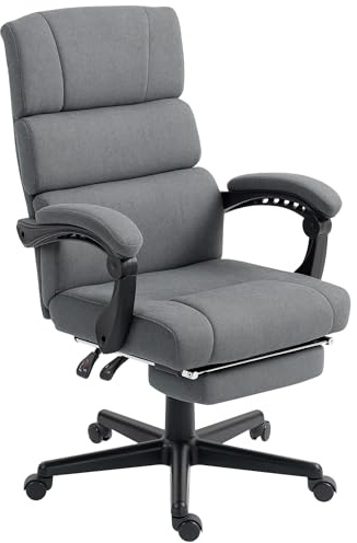 HOMCOM Bürostuhl, Ergonomischer Schreibtischstuhl mit Armlehne, Fußstütze, Höhenverstellbarer Drehstuhl mit Samt-Optik Computerstuhl, Dunkelgrau
