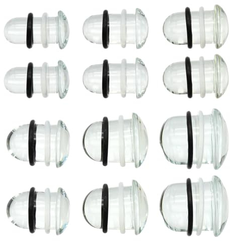 Veloxium 6 par svarta och klara säkra glaspluggar för döda stretchkit, släta glasmätare enkla utsvängda örontunnlar med O-ringar i silikon, bekvämt öronmätarkit, 14G 12G 10G 8G 6G