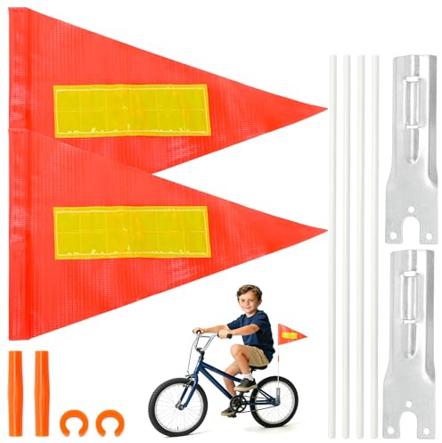 MAIXINNEW 2 Pièces Drapeaux de Sécurité de Vélo, Drapeau Triangulaire de Sécurité pour Vélo d'enfant, Imperméable et Indéchirable, Drapeau Réfléchissant avec Mât Réglable pour Remorque et Vélo