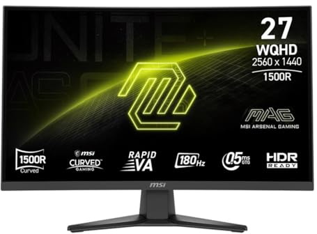 MSI MAG 275CQFDE E18 Gaming-Monitor 68.6 cm (27 Zoll), schwarz, QHD, Rapid-VA, Curved, HD-Ready, 180Hz Panel (9S6-3CE91H-010)