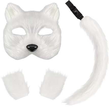 QUXVUIS Kit completo di Per maschera di Halloween Therian per un look impressionante, comfort a lungo termine, decorazione per feste, Per maschera per travestimento, maschere nobili, bianco