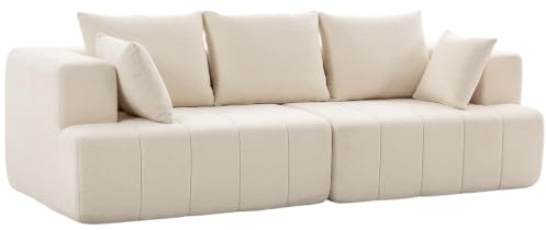 HOMCOM Canapé 3 Places en Chenille 248 cm Large Assise Rembourrée Beige | Canapé Salon Moderne, Coussins à Ressorts, Larges Accoudoirs, 2 Coussins, Base Antidérapante, pour Salon, Chambre