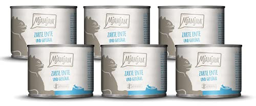 MjAMjAM - Premium Nassfutter für Katzen - zarte Ente & Geflügel an leckeren Möhrchen, 6er Pack (6 x 200 g), getreidefrei mit extra viel Fleisch
