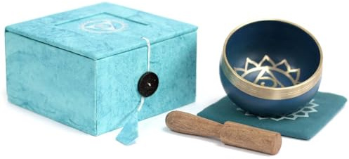 7 Chakra Singing Bowl Gift Boxed Set with Wooden Striker and Mat/Cushion Mindfulness Meditation Yoga (Throat)
