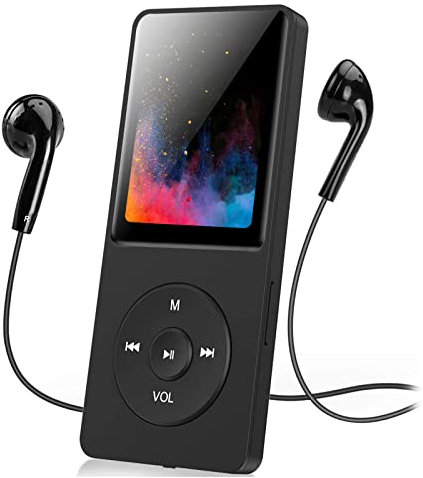 Reproductor MP3 Bluetooth de 32GB, Mini MP3 Player con Altavoz HD Integrado, Reproductor de Música Deportivo Portátil, Sonido sin Pérdidas, Grabadora/Radio FM, Vídeo, Tarjeta TF Ampliable a 128 GB