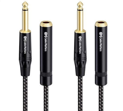 Cable Matters 2-Pack Braided 1/4 Inch Mono TS Extension Cable - 6ft / 1.8m, Guitar Extension Cable, 1/4 Instrument Cord Male to Female, Black
