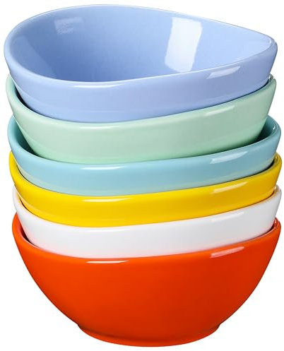 LOVECASA Schalen Set Porzellan, 6-teilig Eiform Eisschale, Reisschale,Dessertschale, Essschale,Snackschale, Schüssel, Füllmenge 110ml, optimale Füllmenge 80ml, Bunte Serie