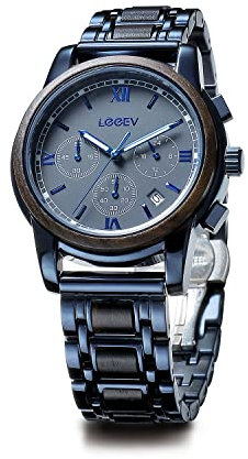 LeeEv Herrenuhren aus Holz, stilvolle Luxusuhr Holz und Edelstahl Chronograph Militär Quarz modische Uhr