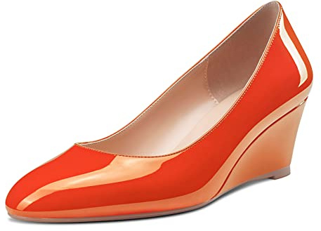 Saekcted Femmes Mi Talon Heel Compensé Rond Bout Slip-on Escarpins Classique Cute Dress 5 CM Heels Orange 40 EU