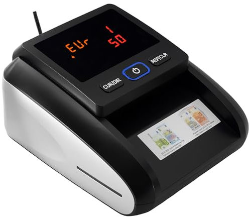JEVX Falschgelddetektor und Banknotenzähler, Einfügung 1 zu 1 – automatisches 2-in-1-Lesegerät für Banknoten in jeder Position für den Handel, 5 Erkennungssysteme für Euro