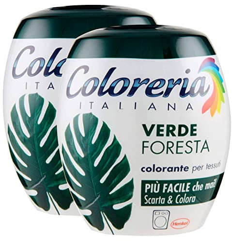 GREY Coloreria Italiana Textilfarbe für Waschmaschine, Farbe Waldgrün, belebt oder ändert die Farbe der Kleidungsstücke – 2 Packungen Einzeldosen