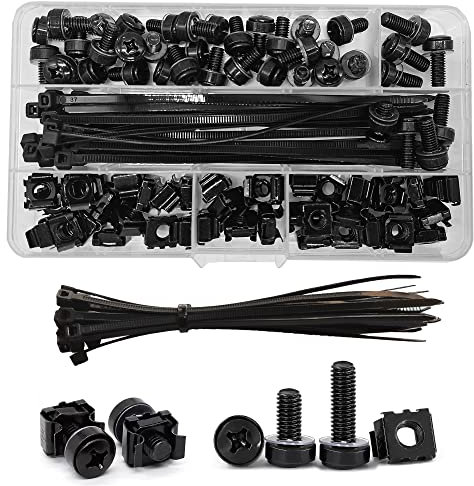 Set di 100 Pezzi (40 Sets) M6 x 16/20mm Dadi a Gabbia Viti e Rondelle Montaggio a Rack e Rondelle per Armadi Scaffali per Server a Rack Router(Nero)